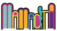 Logo astratto e colorato con archi e forme arrotondate nei toni del rosa, giallo, verde acqua, viola e con contorni neri.