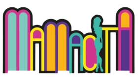Logo astratto e colorato con archi e forme arrotondate nei toni del rosa, giallo, verde acqua, viola e con contorni neri.