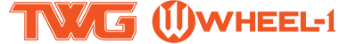 The orange TWG Wheel-1 brand logo, featuring stylized text and a circular