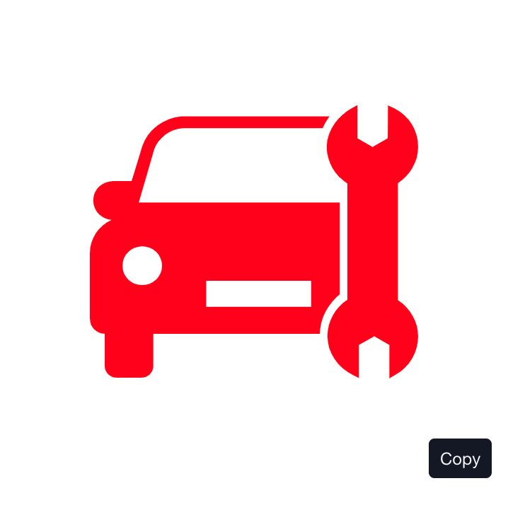 A red car with a wrench attached to it.