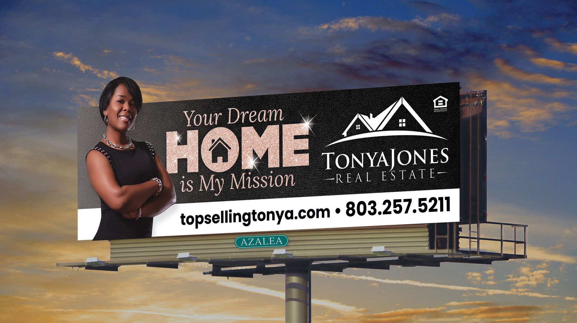a billboard for tonya jones real estate with a woman on it