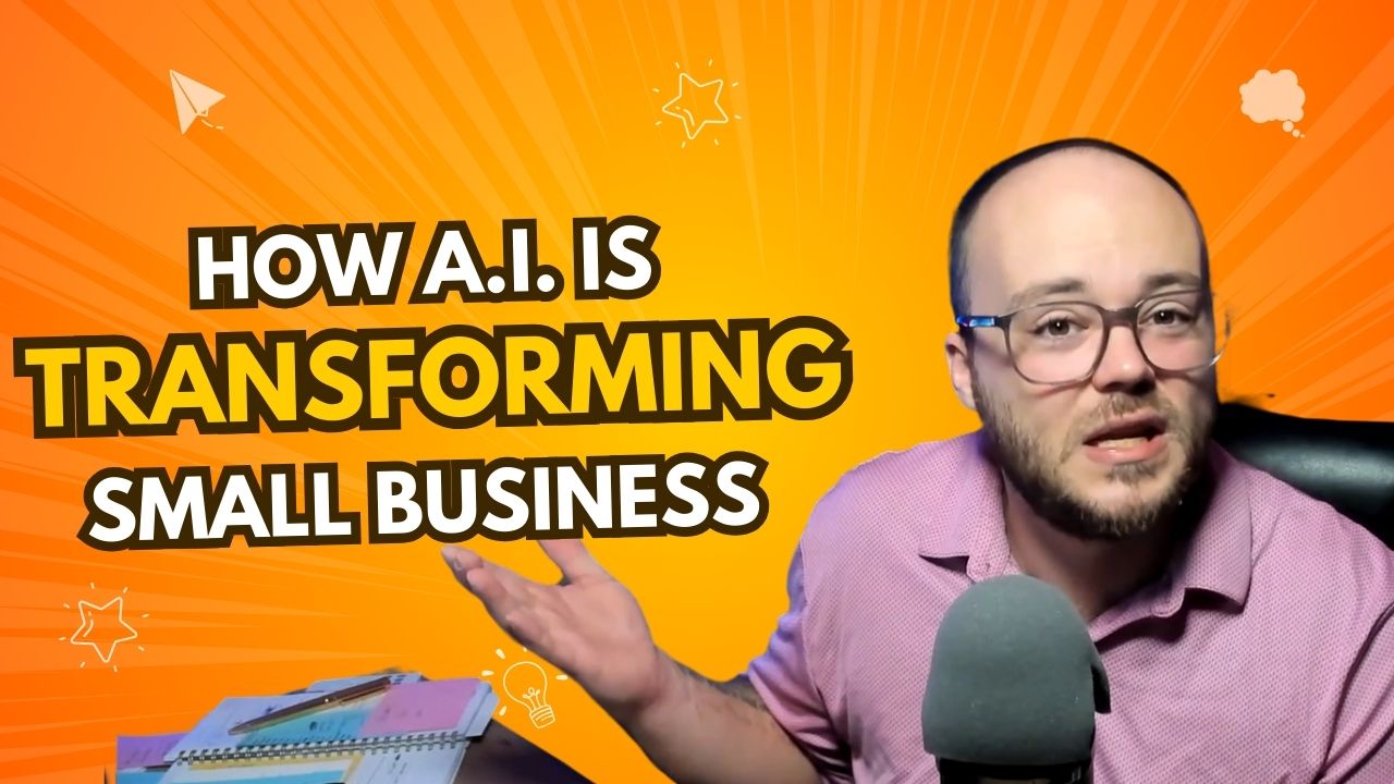 A man is sitting in front of a microphone and talking about how ai is transforming small business.