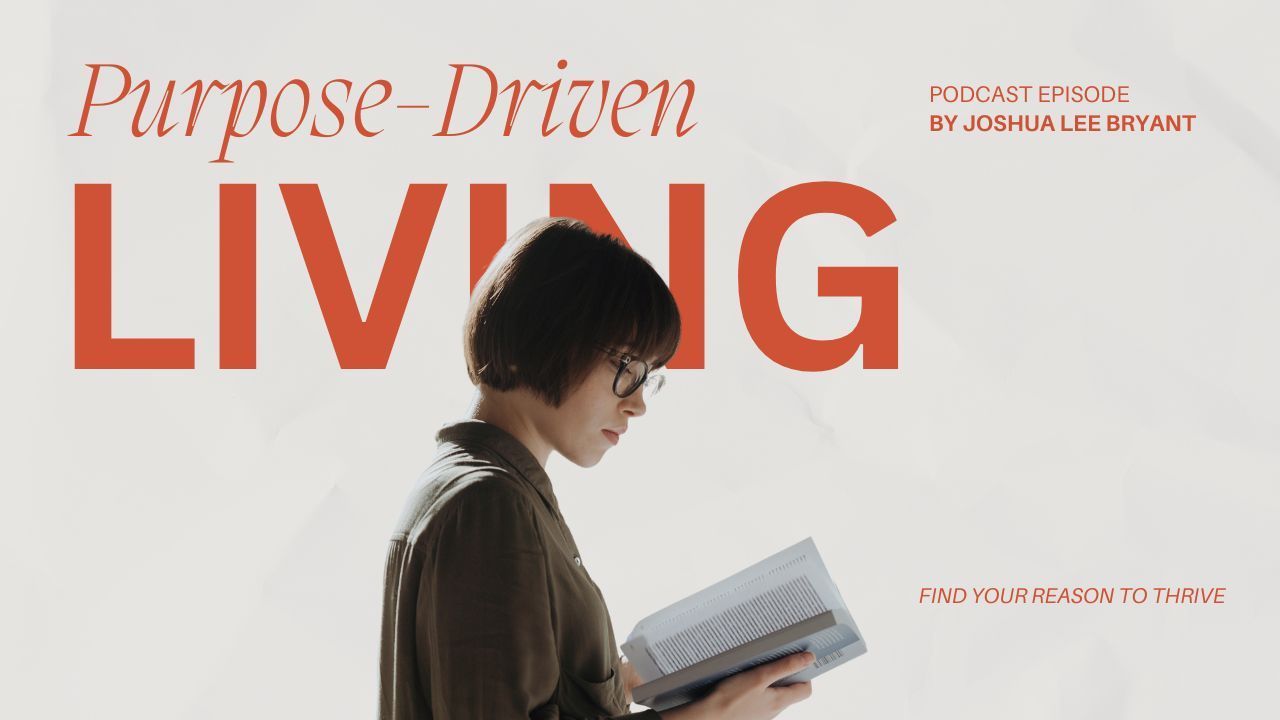 A woman is reading a book titled purpose driven living