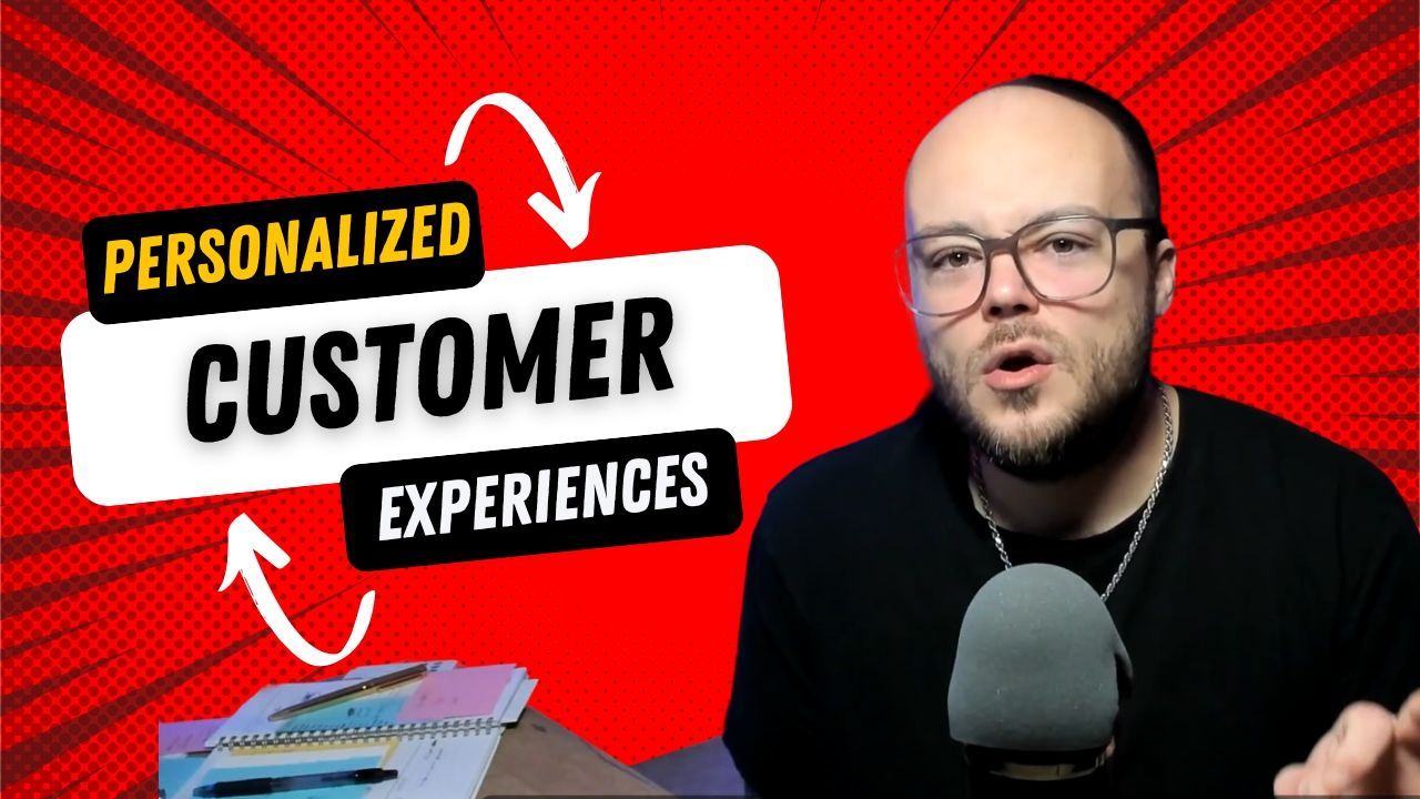 man wearing glasses in front of a screen that says personalized customer experiences.