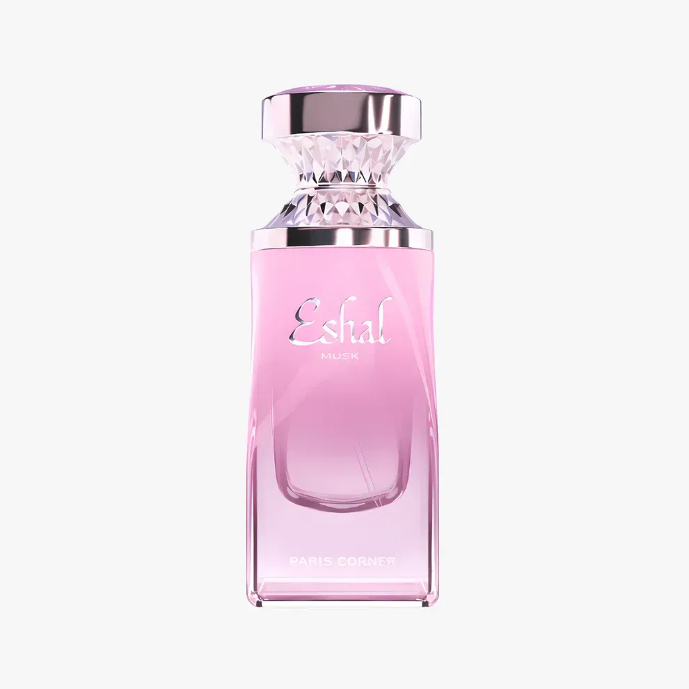 Roze parfumflesje met kristallen dop, met de naam