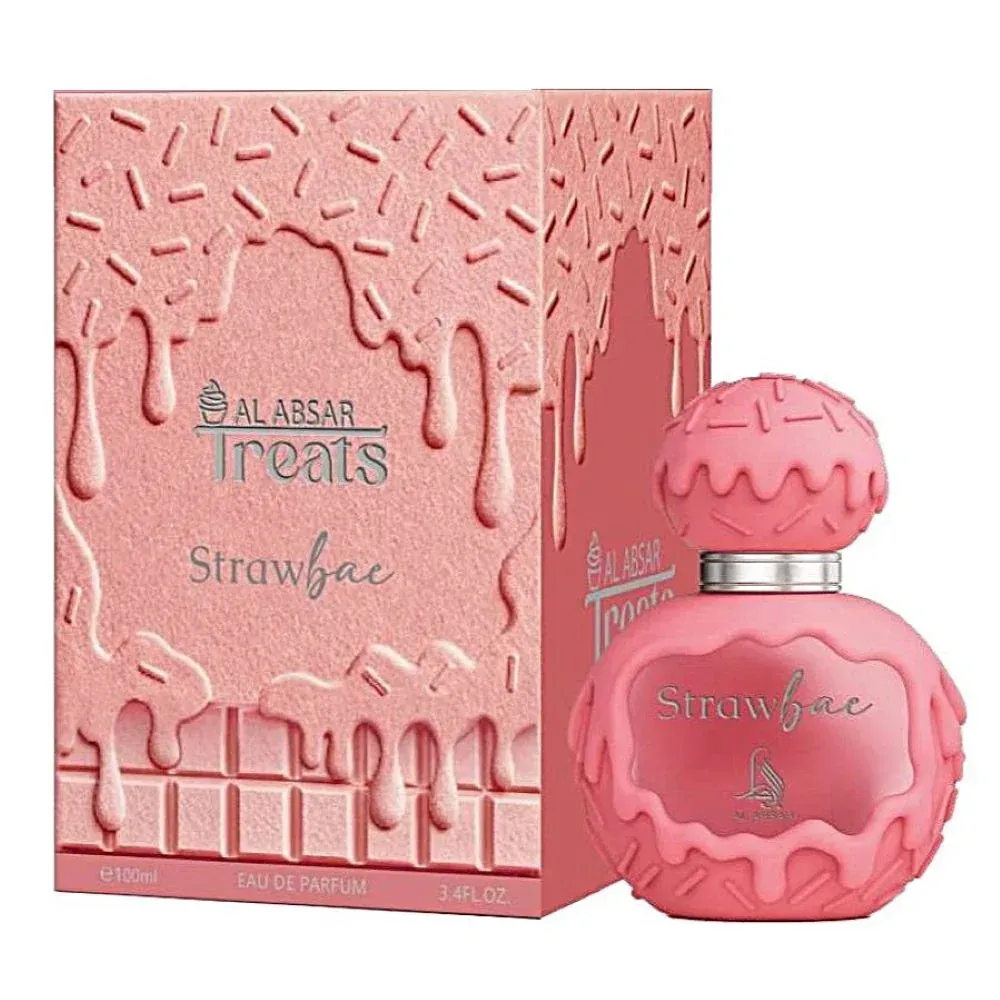 Roze parfumflesje en doosje met de tekst