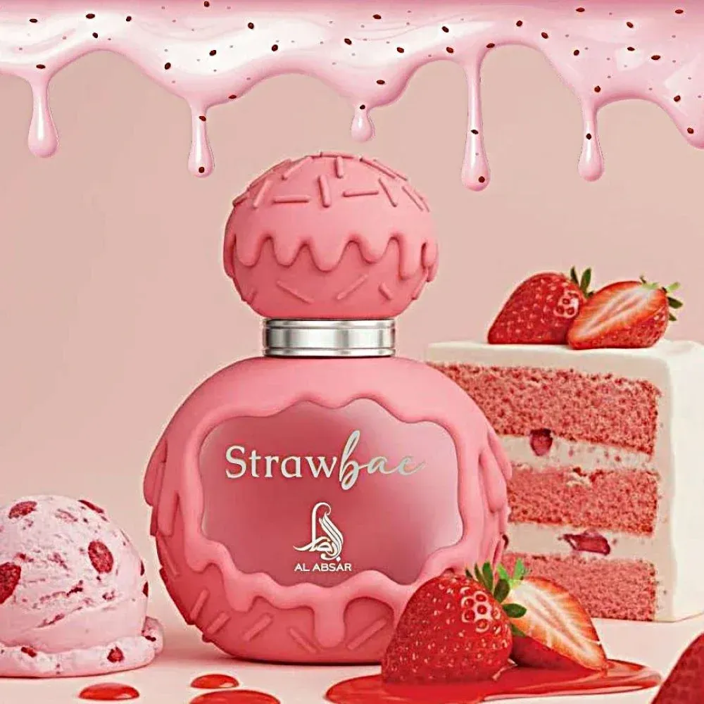 Roze parfumflesje en doosje met de tekst