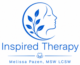 Inspired Therapy logo with blue line-art face and leaves, text: Melissa Pazen, MSW LCSW