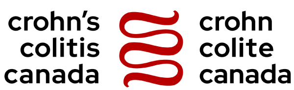 Crohn’s and colitis Canada logo with red intertwined ribbon symbol and black text in English and French