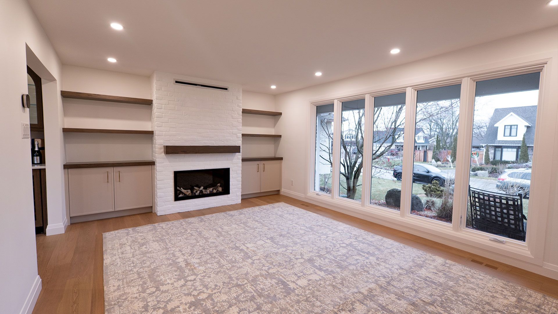 Modern living room with fireplace