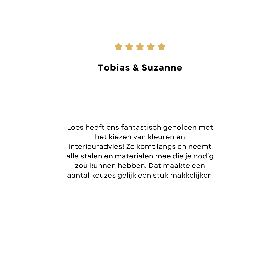 Klantrecensie met 5 gouden sterren en tekst