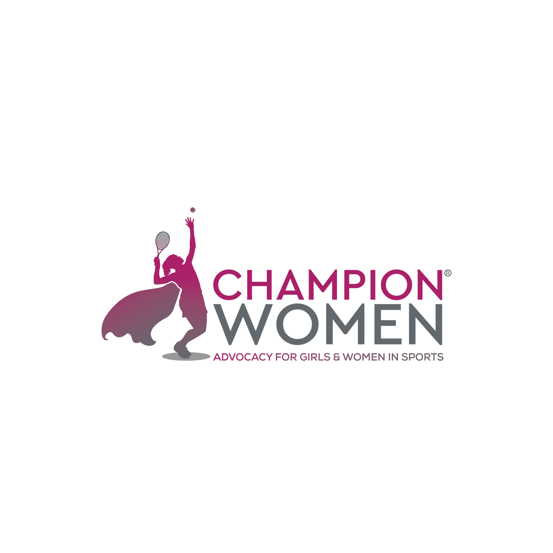The logo for champion women is a silhouette of a woman holding a badminton racket.
