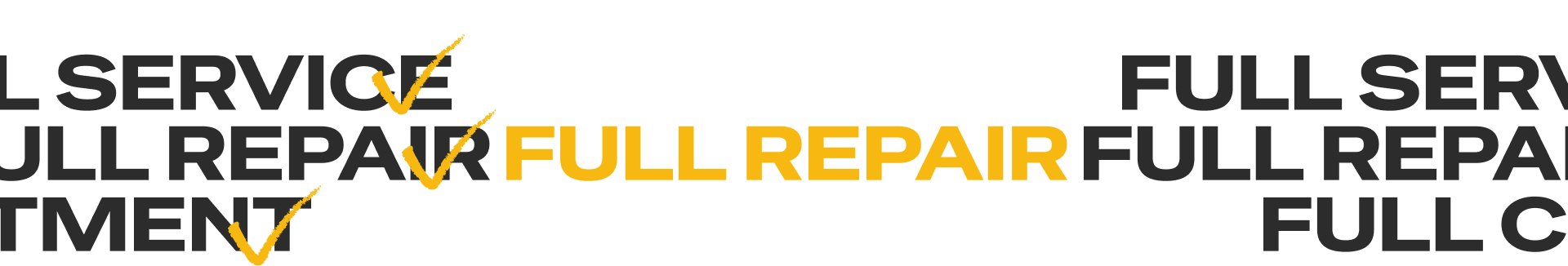 “FULL SERVICE FULL REPAIR” text in black and orange on a white background, cropped in a banner-like layout | Sunshine Service Automotive Specialists