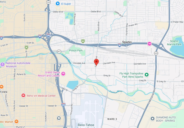 Map view with a red location pin near highways and a river in a suburban area | Sunshine Service Automotive Specialists