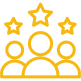 Orange outline of three people with stars above, suggesting a group award or recognition icon | Sunshine Service Automotive Specialists
