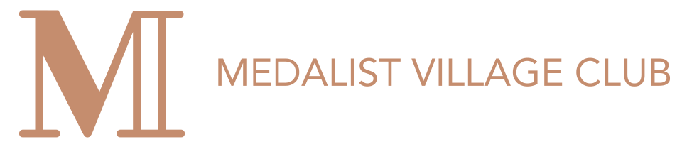 Medalist Village Club logo with gold “MV” monogram and text on a white background