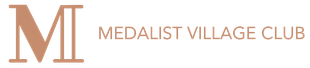 Medalist Village Club logo with gold “MV” monogram and text on a white background