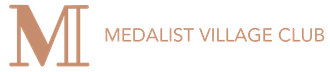Medalist Village Club logo with gold “MV” monogram and text on a white background