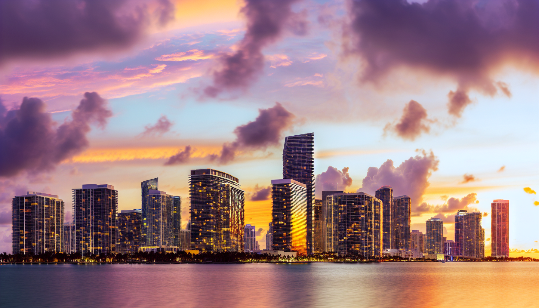 The beautiful Miami Skyline during Sunset