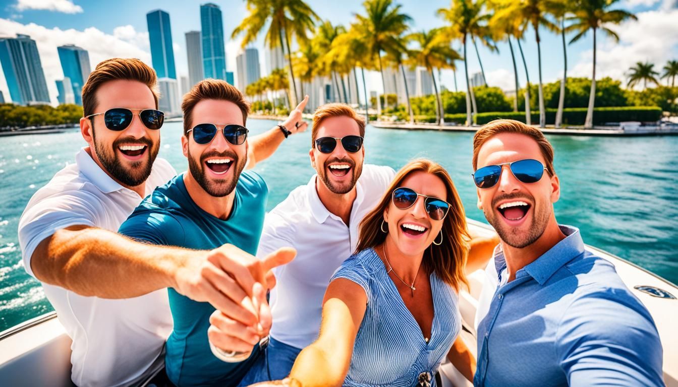 People having fun aboard a private Miami Sunset Cruise