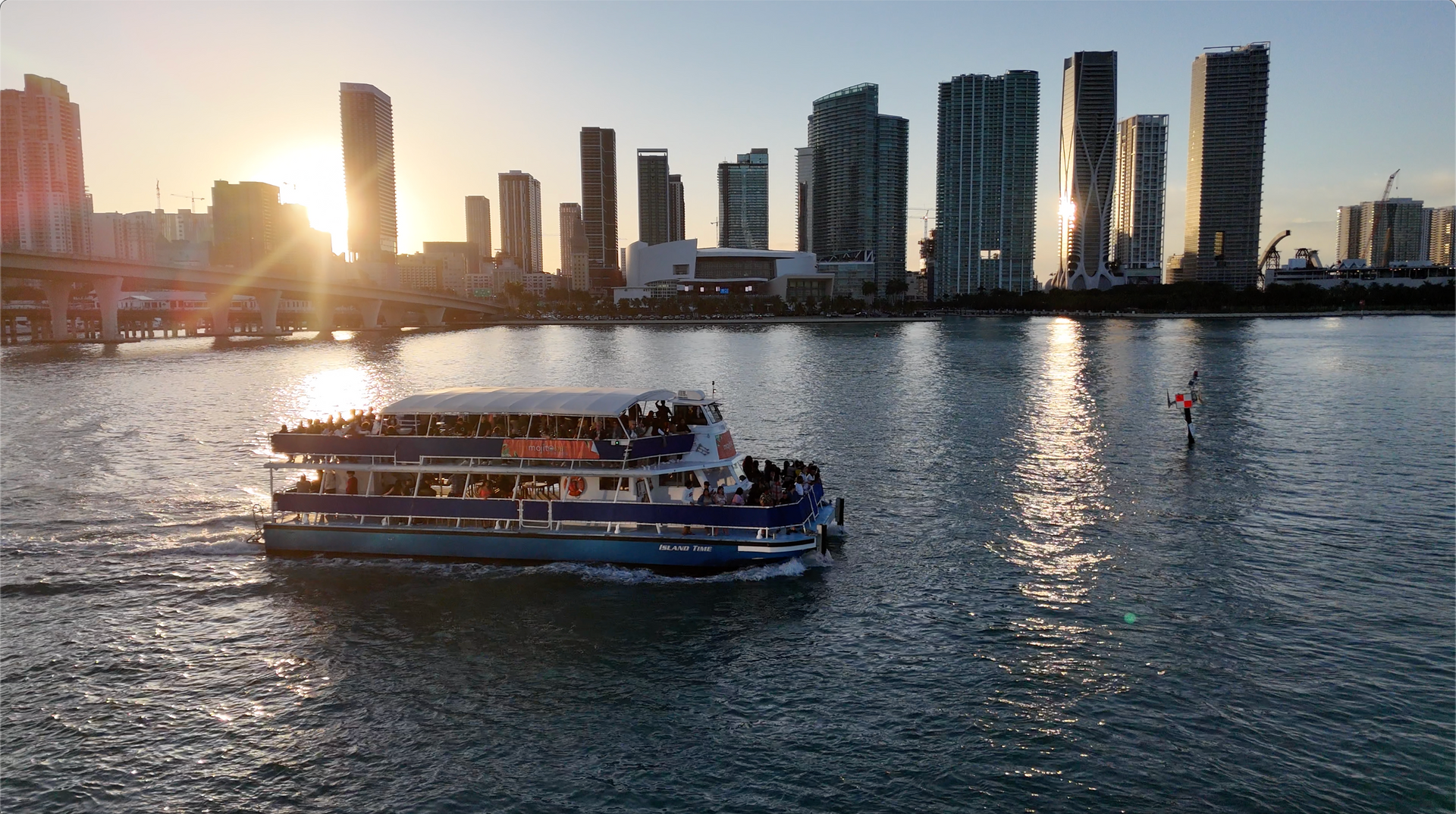 the best Miami boat tour is the Miami Sunset Cruise with drinks on board