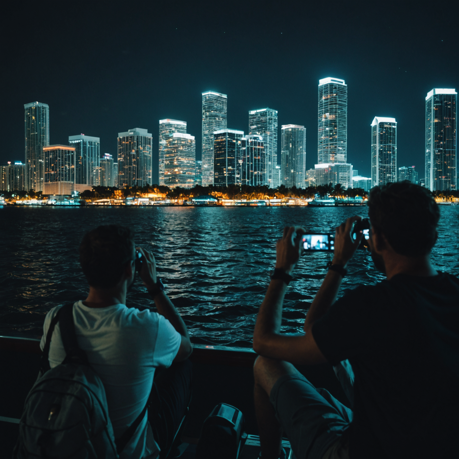 Miami Skyline from the waters of Biscayne Bay. Biscayne bay is beautiful and you get to enjoy the beauty of the Miami Skyline from a Boat tour. Also the famous Venetian Islands from Downtown Miami