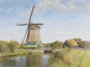 Molen in het Twiske van Adrie Oudejans- giclee op linnen