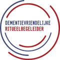 Logo with blue and red circular lines and Dutch text 