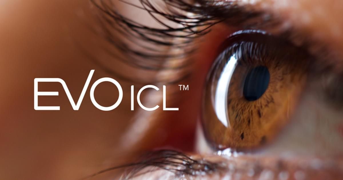 A close up image of an eye. Text on the image reads: EVO ICL