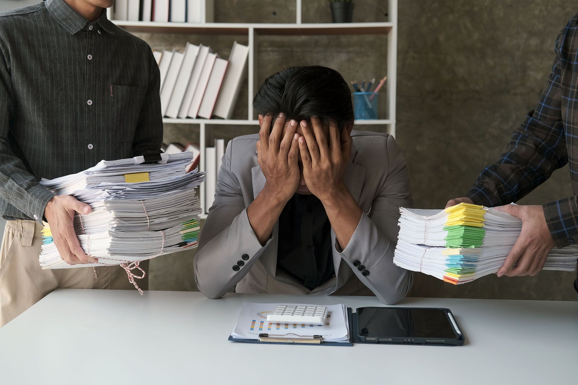 man burnout at work