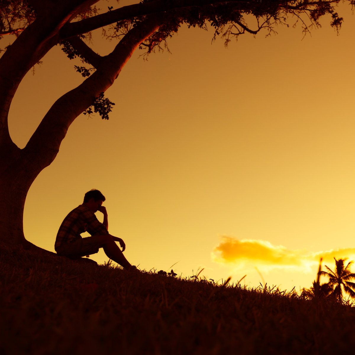 Man Sitting Alone Thinking