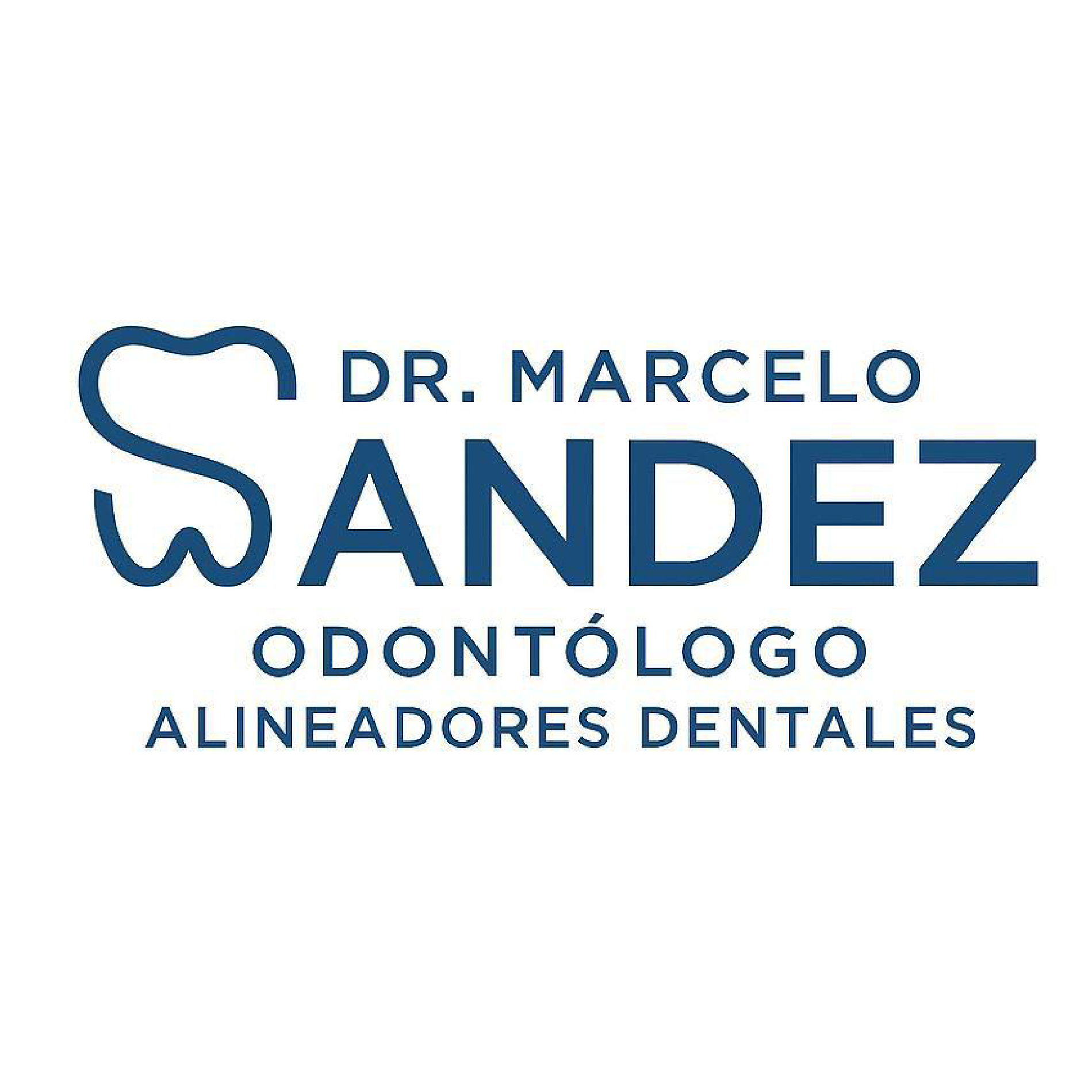 Logotipo del Dr. Marcelo Andez, dentista especializado en alineadores dentales. Icono de diente azul con texto azul oscuro.