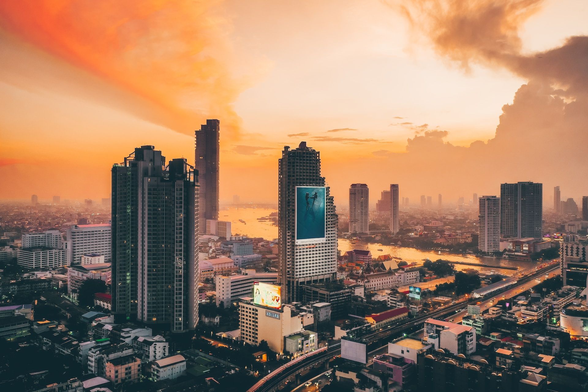 Sunset over the River of Kings, Silom, Bangkok