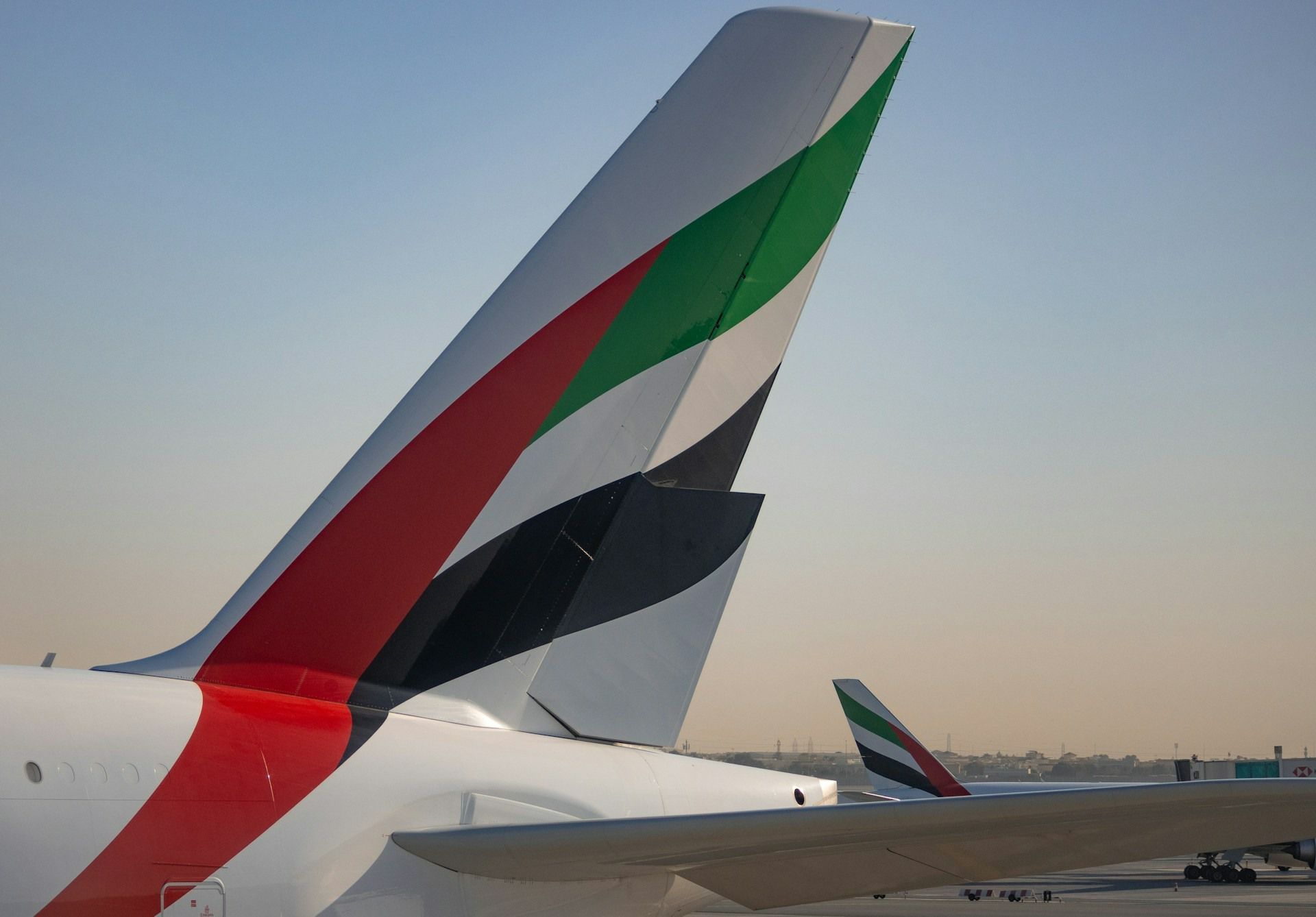Dubai International Airport Emirates Tailfin. Dubai Airport.
