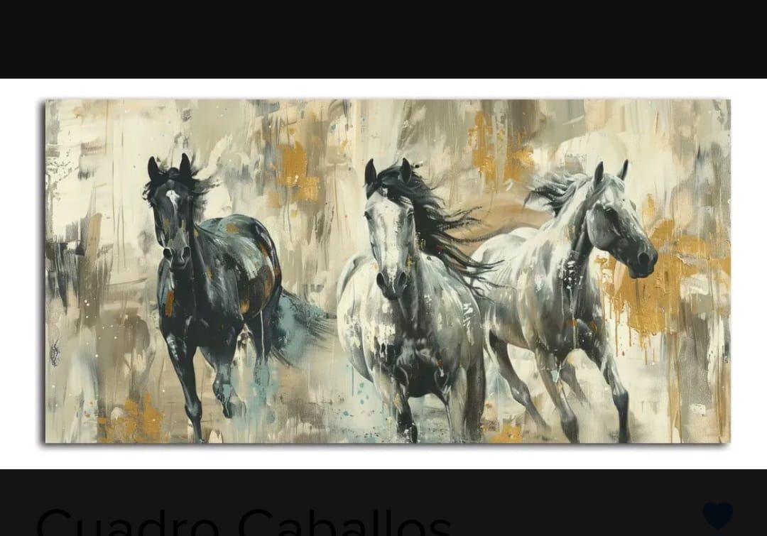 Pintura abstracta de un caballo sobre un estante con tonos grises, negros y naranjas apagados.