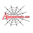 A logo for allyouwantwebs.com with a spider web