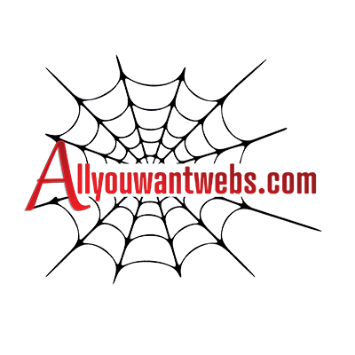 A logo for allyouwantwebs.com with a spider web