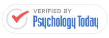 “Verified by Psychology Today” badge with red checkmark and blue text on a white background