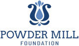 Powder Mill Foundation logo with blue emblem and text on white background