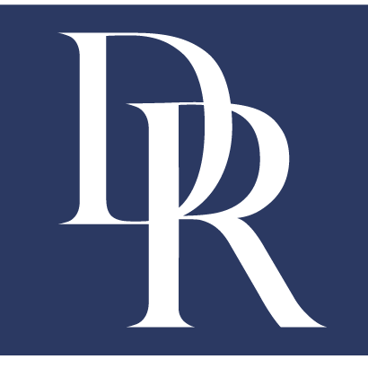 A white letter r on a blue background