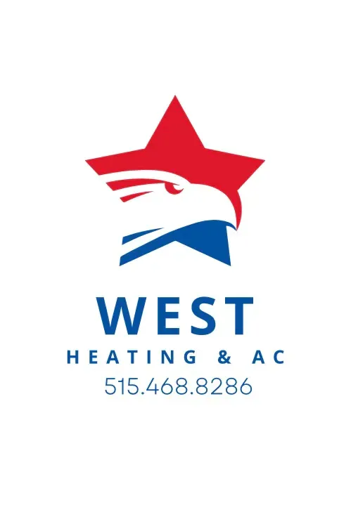 A logo for west heating and ac with a red , white and blue star