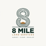 8 Mile Land Services logo with stylized green &ldquo;8&rdquo; and brown accents, tagline &ldquo;Survey &bull; Clear &bull; Develop&rdquo;