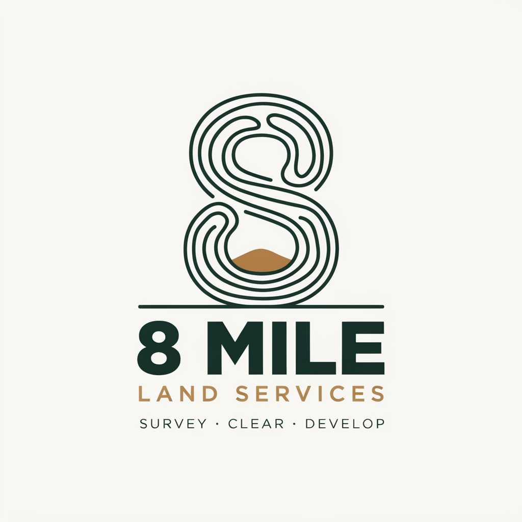8 Mile Land Services logo with stylized green “8” and brown accents, tagline “Survey • Clear • Develop”