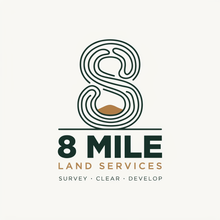 8 Mile Land Services logo with stylized green &ldquo;8&rdquo; and brown accents, tagline &ldquo;Survey &bull; Clear &bull; Develop&rdquo;