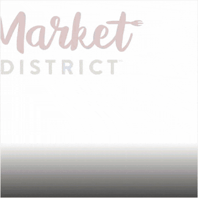 The Market District logo in light pink and grey, set against a plain white background with a soft gradient at the bottom.
