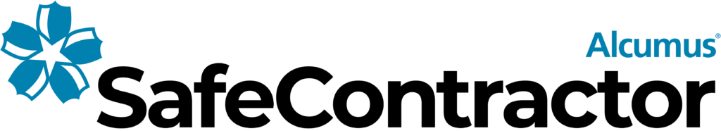 SafeContractor logo with a blue flower icon and