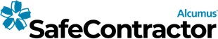 SafeContractor logo with a blue flower icon and