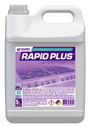 Contenedor de limpieza THOMAS Rapid Plus blanco de 5 litros con etiqueta y asa moradas.
