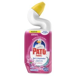 PATO gel limpiador para baño, botella blanca con tapa amarilla y etiqueta naranja