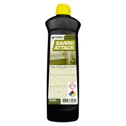 Botella Black Thums SARRO ATTACK con tapón amarillo sobre fondo blanco